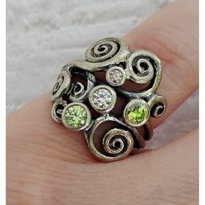 Pandora ALE 925 Sterling Autumn Winds Green & Champagne CZ Ring US Size 5.5 7.3g
